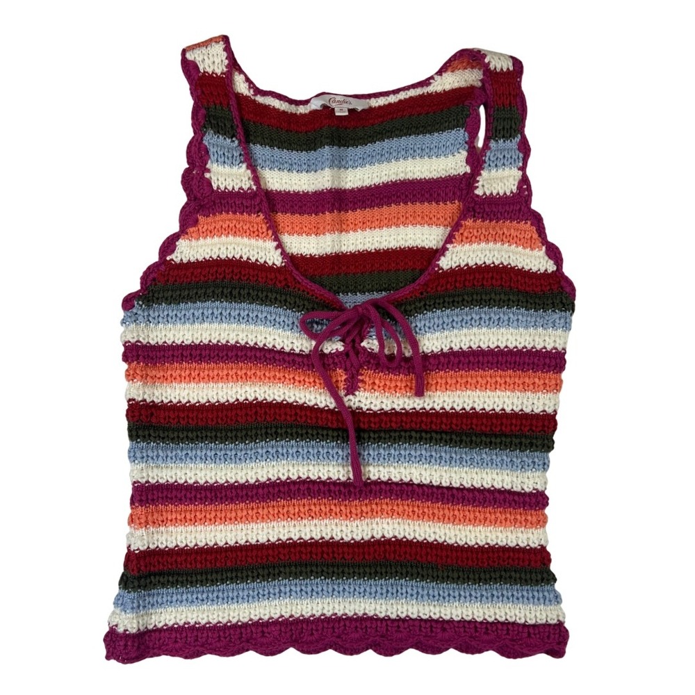Candies Womens Striped Crochet Knit Tank Top Multi Color Boho Scoop Neck Size M‎